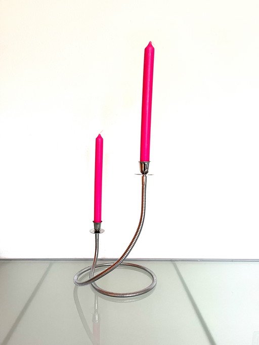 Unique Vintage 80S Malleable Chrome Candlestick