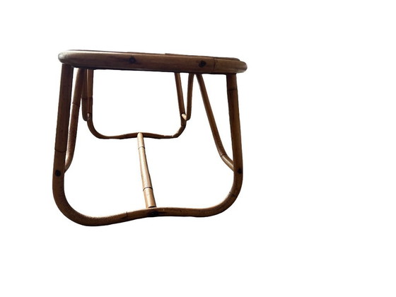 Image 1 of Vintage Bamboo Coffee Table with Black Plastic Top