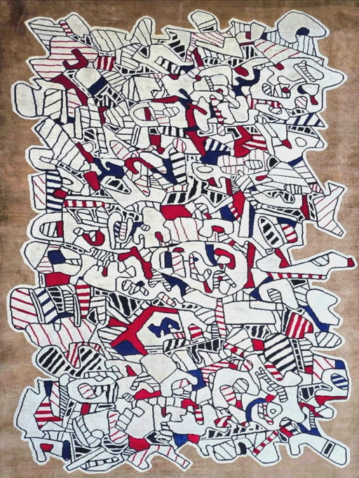 Handgeknoopt wollen tapijt – Abstracte kunst geïnspireerd op Jean Dubuffet (305 x 200 cm) – vloerkleden en tapijten, Cotton