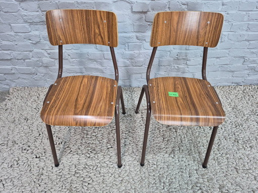 Set of 2 Vintage Design Kitchen Chairs with Faux Wood Formica and Brown Lacquered Frame, The Netherlands, 1960s