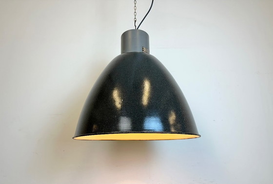 Image 1 of Large Dark Grey Enamel Industrial Factory Lamp from Elektrosvit, 1960s