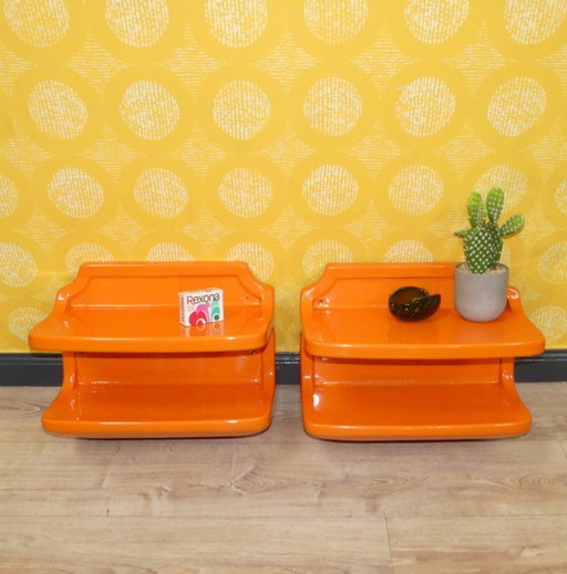 1 di 2 Scaffale da parete in plastica arancione anni '70, spazio di archiviazione, anni '70, anni '60, metà secolo, vintage