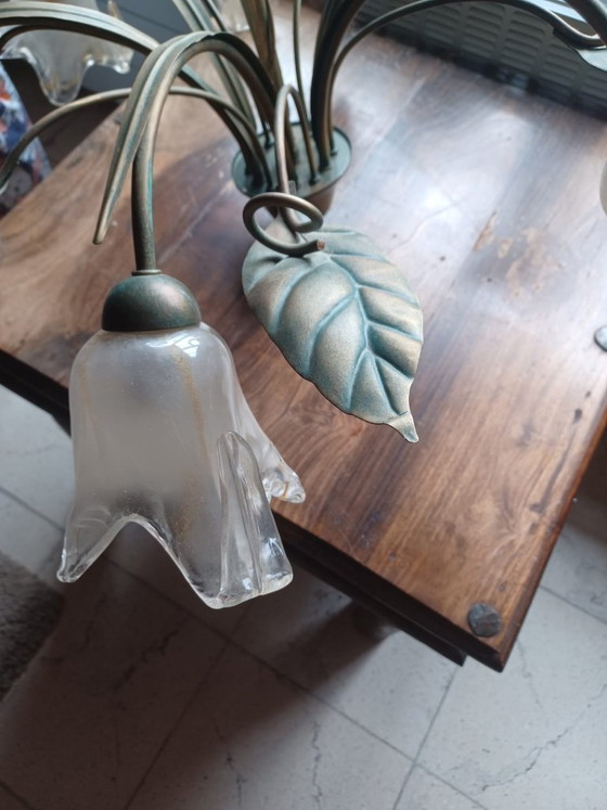 Image 1 of Vintage Italian Florentine Chandelier — Hand-blown Murano Glass with Gold Dust — Hollywood Regency 1980s