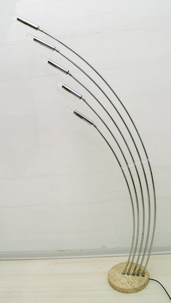 Image 1 of Midcentury Italian Arched Floor Lamp 5 Lights Chrome Metal and Lucite, 1960s