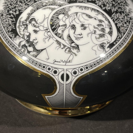 Grand Vase en Porcelaine Dorée par Change Szasz pour Hollohaza, Hongrie, années 1970 (photo 11 of 13)