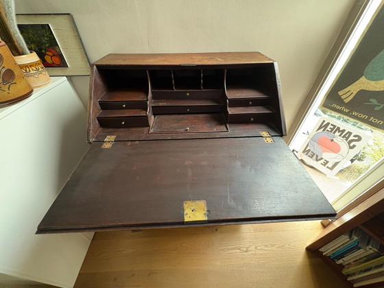 Antique secretary desk from Hippolytus Hospital Delft, Furniture, Wood, Brass, Brown (photo 2 of 6)