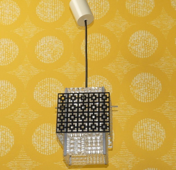 Image 1 of Delicate 1960s/70s pendant lamp, hallway light, grid cube design, black metal pendant light, kitchen lamp