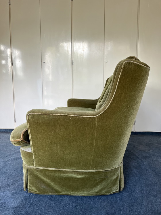 Image 1 of Vintage Olive Green Velvet Armchair 2 seater