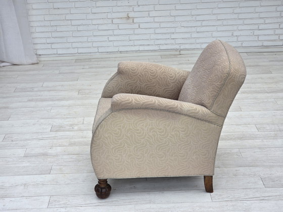 Image 1 of 1950s Danish Art Deco Armchair, Quality Beige Furniture Wool, Oak Wood Legs