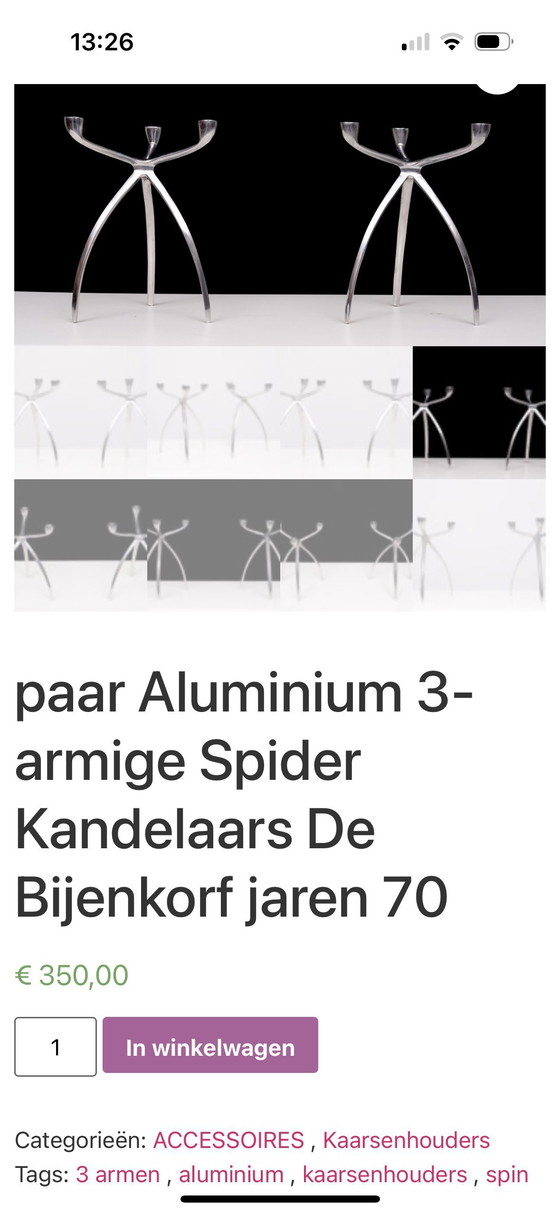 Image 1 of Portacandele in alluminio a forma di ragno vintage con tre piedi