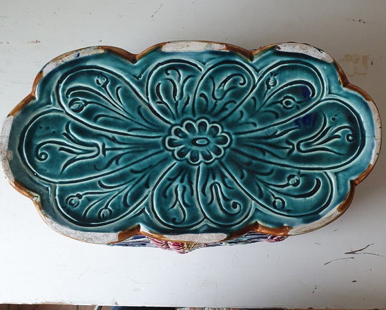 Belgian Majolica Jardinière, Faïencerie de Wasmuël (c.1900), Wasmuel, Plant pot, Ceramic, Multi Color (photo 10 of 13)