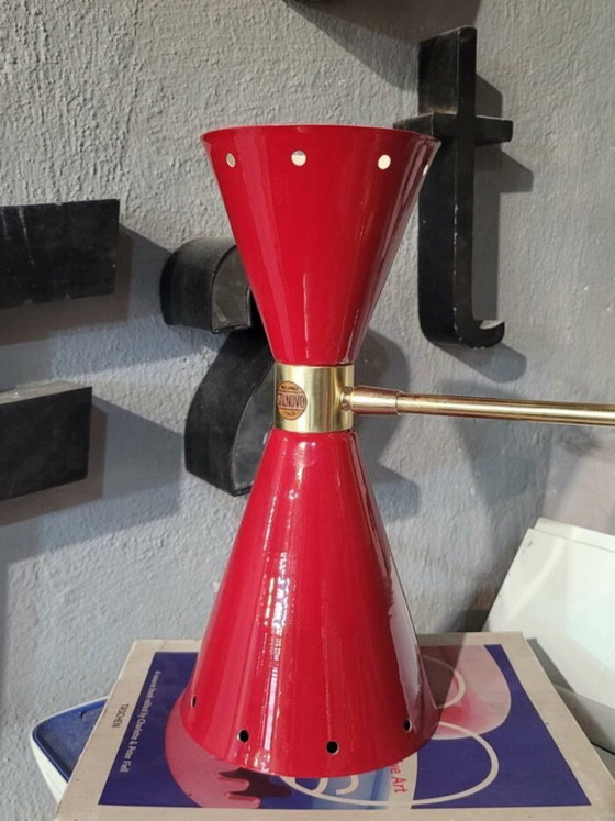 Applique modello Diablo Rossa, Stilnovo anni 50, Metallo, Ottone, Rosso, Mid Century Modern (foto 2 di 5)
