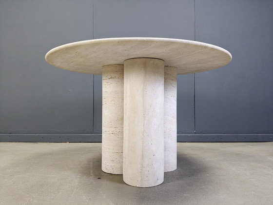 Image 1 of Round italian travertine dining table 1970s