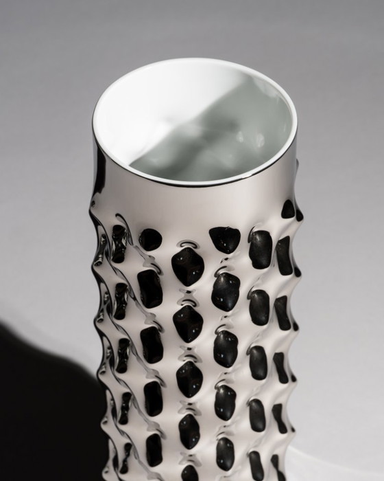 Image 1 of Vaso vintage Rosenthal Studio-Line "Vibrations" Duo Dieter Mankau argento e bianco