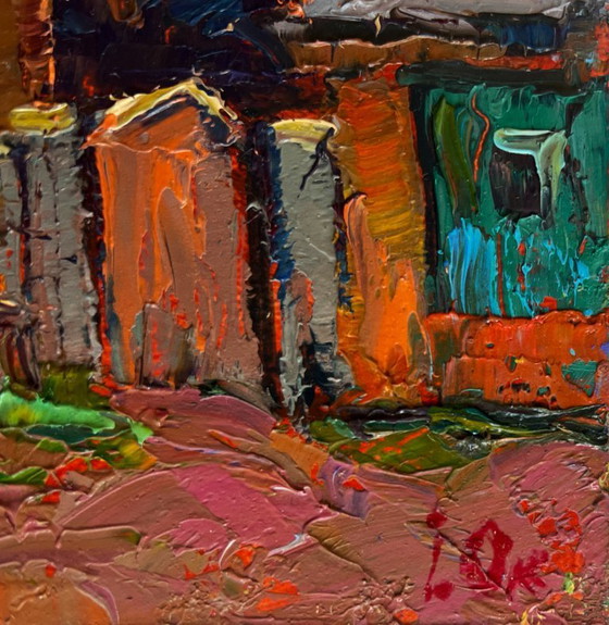 Image 1 of Original Oil Painting Evening Village Landscape Evening silence in the village