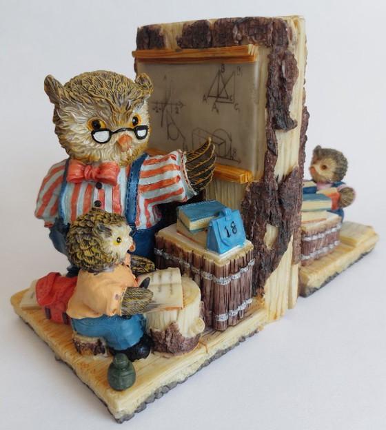 Image 1 of Serre-livres hibou vintage en résine peinte à la main