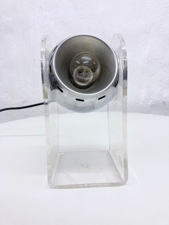 Image 1 of Small space age table lamp made of acrylic and chrome ball lamp 60s 70s