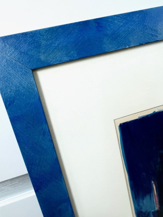 Image 1 of Lithographie limitée signée au crayon de Tony Agostini, Bouquet Au Vase Bleu, cadre personnalisé