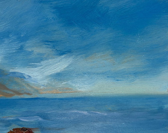 Image 1 of Original Oil Painting Sea Waves Landscape Sea waves are beating against the shore