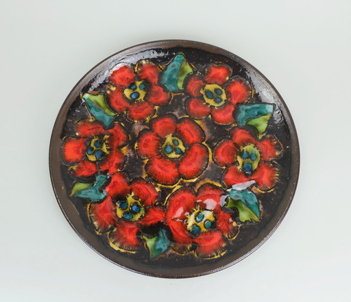 grand bol ruscha vintage 70s wall plate flower decor fat lava glaze