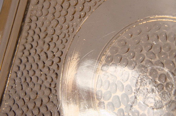 Art-déco-Servierplatte aus gepresstem Glas, sechseckig, rosa-orange, 27 cm – Tafelgeschirr (photo 10 of 11)