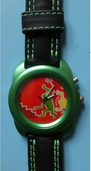 Zeldzame multiple van Keith Haring, zeefdruk, klok, achter glas, houten frame, Playboy figuren 1996, gelimiteerde oplage