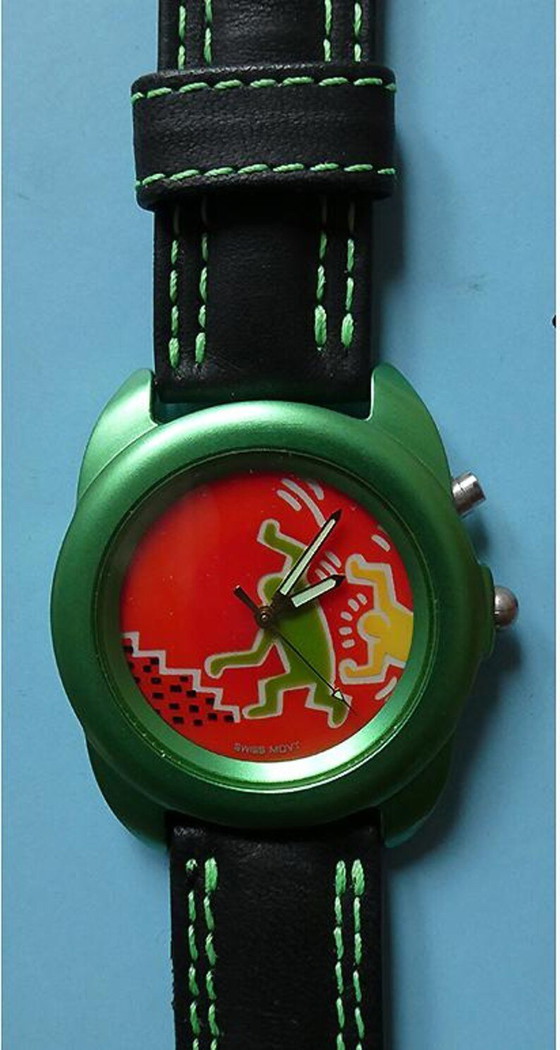 Image 1 of Rare multiple by Keith Haring, screen print, clock, behind glass, wooden frame, Playboy figures 1996, limited edition