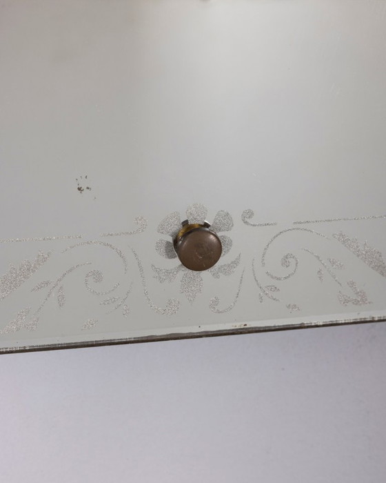 Vintage Italiaanse design wandspiegel uit de jaren 1940 met gedecoreerd glas. (photo 2 of 12)