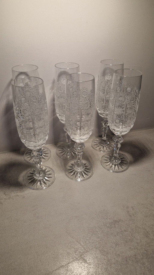 6x Champagne glazen Kristal
