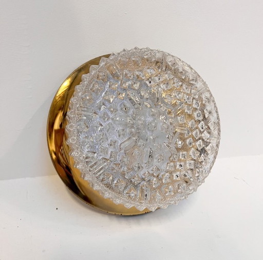 Gold-colored glass ceiling or wall lamp in Hollywood style, 1970s