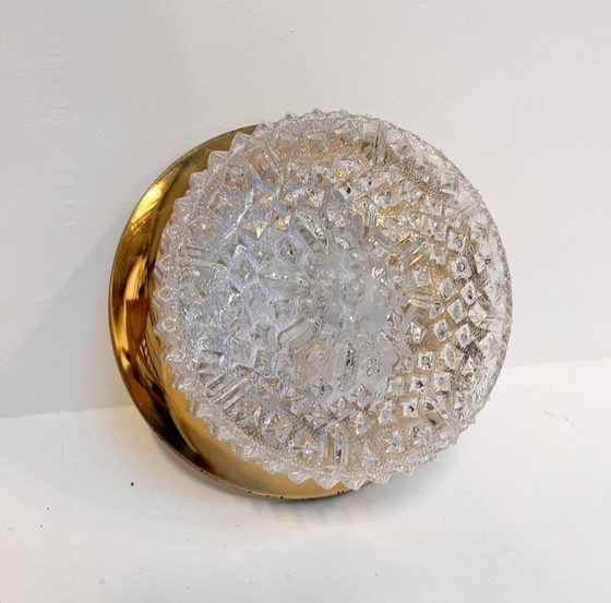 Image 1 of Gold-colored glass ceiling or wall lamp in Hollywood style, 1970s