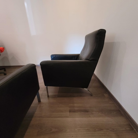 Image 1 of 2 x fauteuils Molinari en cuir noir en bon état
