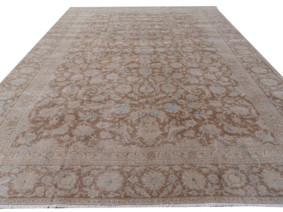 Image 1 of Vintage Ziegler Tabriz rug, brown and blue, 400 x 276 cm, for living room and dining room.