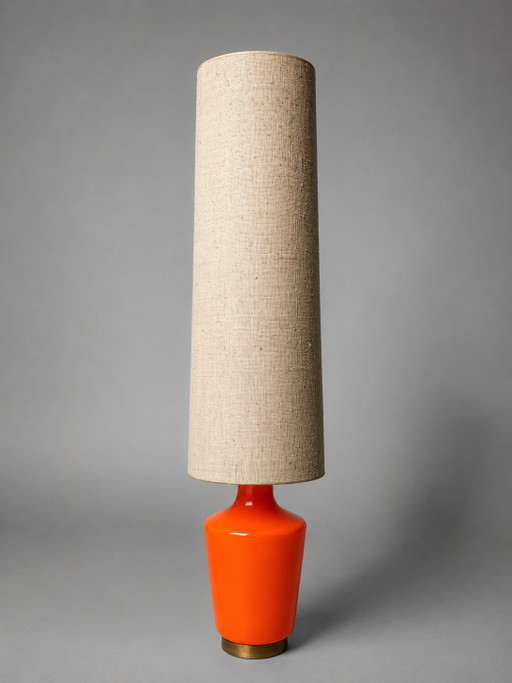 Vintage Doria Leuchten Orange Glass Floor Lamp with Tall Fabric Shade – vloerlampen