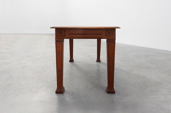 Image 1 of Mesa de comedor Art Déco de roble con friso tallado, Francia años 20