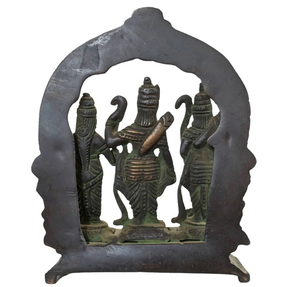 Bronze indien antique - Retable Ram Darbar (Rama, Sita, Lakshmana, Hanuman) – Sculptures (photo 5 of 9)