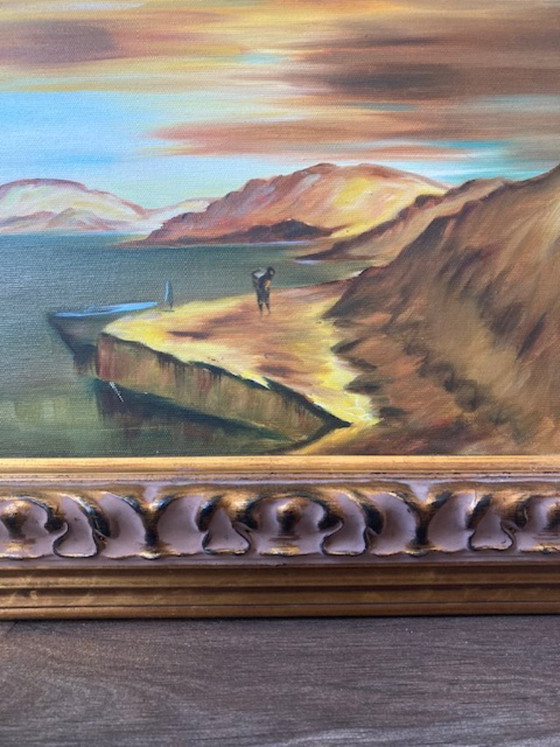 Image 1 of Framed oil paint reproduction of of the iconic painting 'Christ of Saint John of the Cross' by surrealist artist Salvador Dalí.