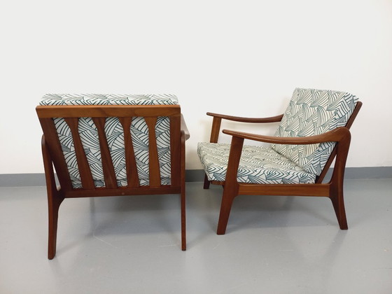 Image 1 of Pair of vintage Scandinavian armchairs by Arne Wahl Iversen for Komfort in teak and fabric from the 60s