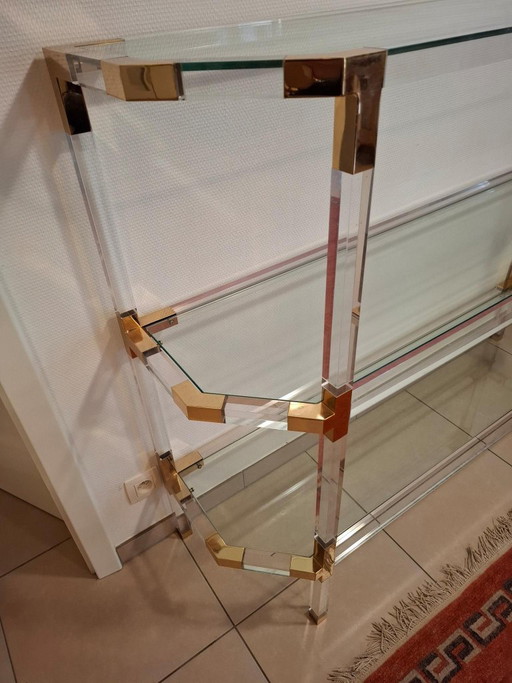 Hollywood-Regency-Bücherregal – Acrylglas & Messing – Stil der 1980er Jahre (Maison Jansen)