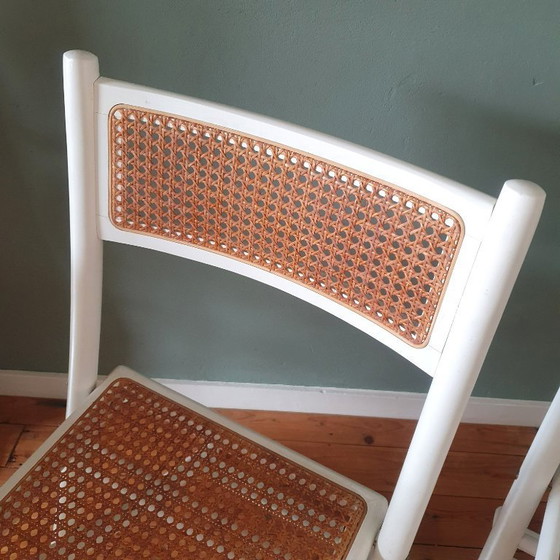 Image 1 of Set of 2 White Design folding chairs with cane / webbing upholstery