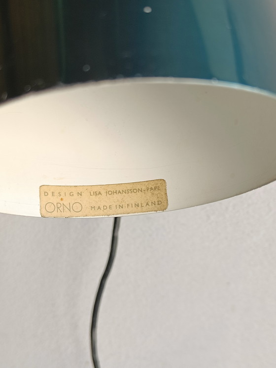 Image 1 of Vintage hanglamp van Lisa Johansson-Pape voor Orno, Finland, jaren 60, groen metaal, Scandinavisch design.