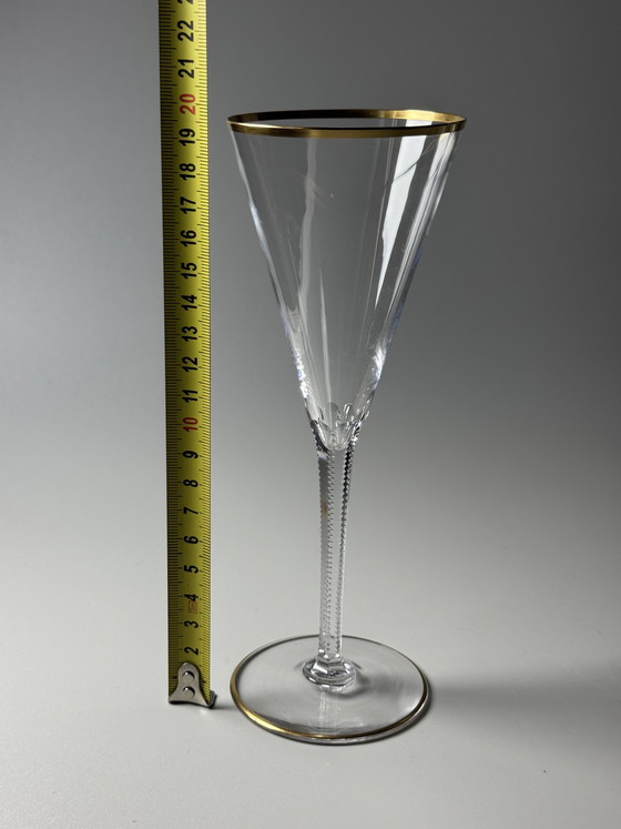 Image 1 of Josephinenhütte “Josephine” Champagne Glasses, Gold Rim, circa 1900 (Set of 6)