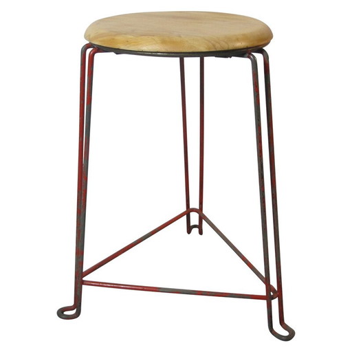 Industrial stool in birchwood and steel, Jan VAN DER TOGT - 1930s