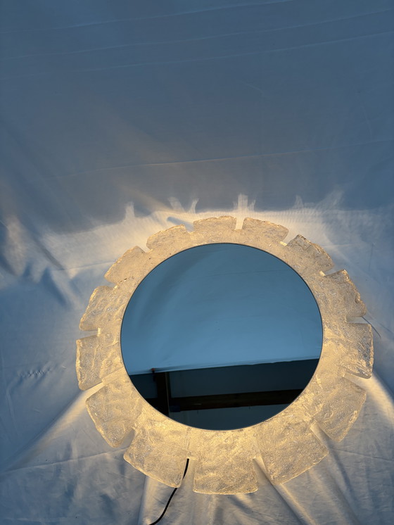 Image 1 of Specchio da parete vintage illuminato in vetro ghiacciato, Hillebrand anni '70