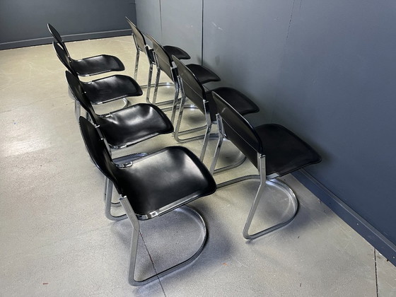 Image 1 of Vintage eetkamerstoelen van Willy Rizzo voor Cidue, set van 8, jaren 70