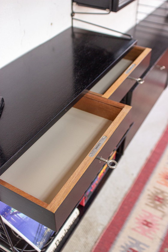 Image 1 of Original String shelf, vintage Nisse black sideboard bookshelf
