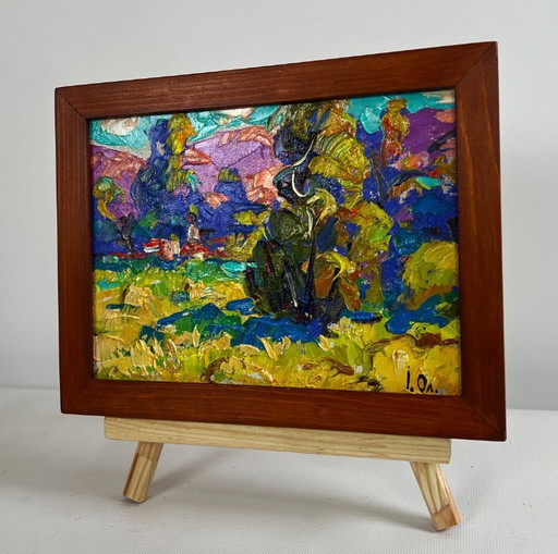 Original Oil Painting Day Field Landscape Fresh summer morning