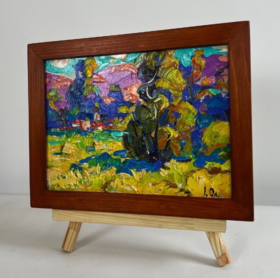 Image 1 of Original Oil Painting Day Field Landscape Fresh summer morning