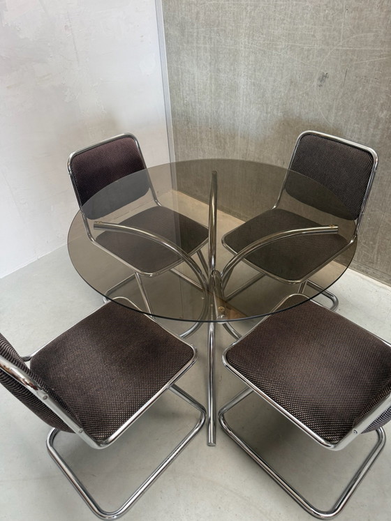 Set da pranzo Vintage Cromato Space Age ‘70 Design Italiano – Cromo, Tessile (photo 6 of 11)