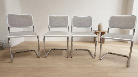 Image 1 of Set of 4 Marcel Breuer Tubular Chairs, Mid Century Modern Bauhaus Chrome Cantilever Dining Chairs, 20th Century